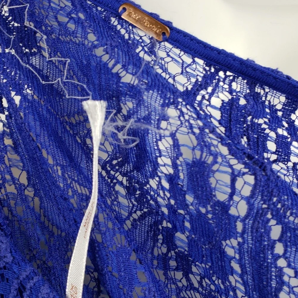 Free People Dress Womens Size XS Blue Lace Long Sleeve Shake It Up Festival Boho